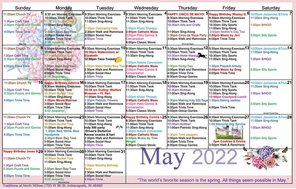 Memory Care Calendar