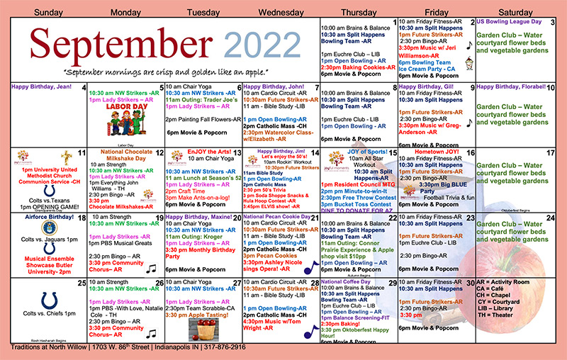 September 2022 Assisted Living Calendar
