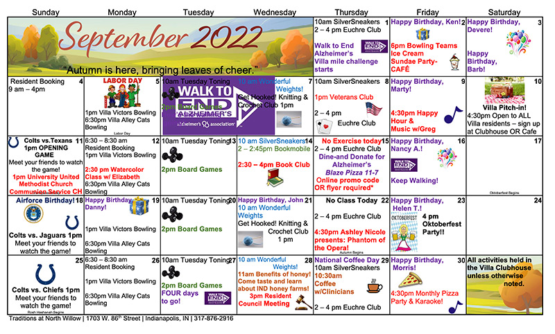 September 2022 Independent Living Calendar