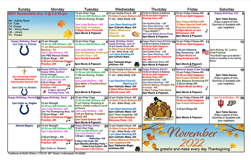 November 2022 Assisted Living Calendar