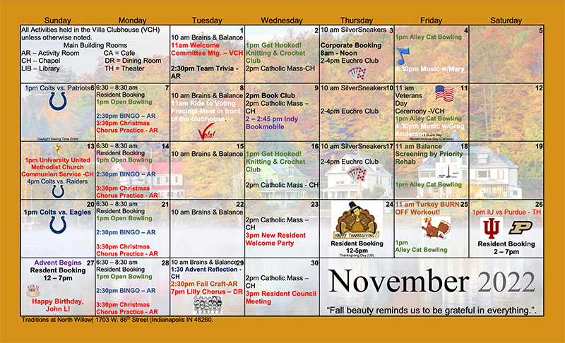 November 2022 Independent Living Calendar