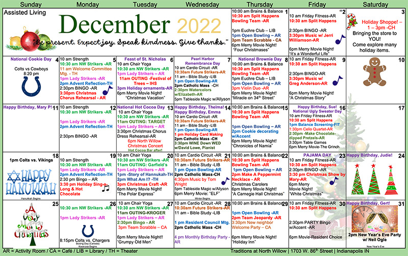 December 2022 Assisted Living Calendar