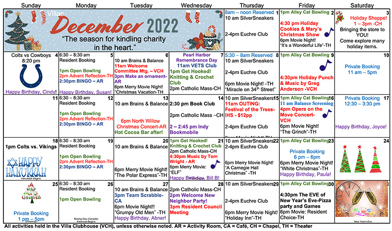 December 2022 Independent Living Calendar
